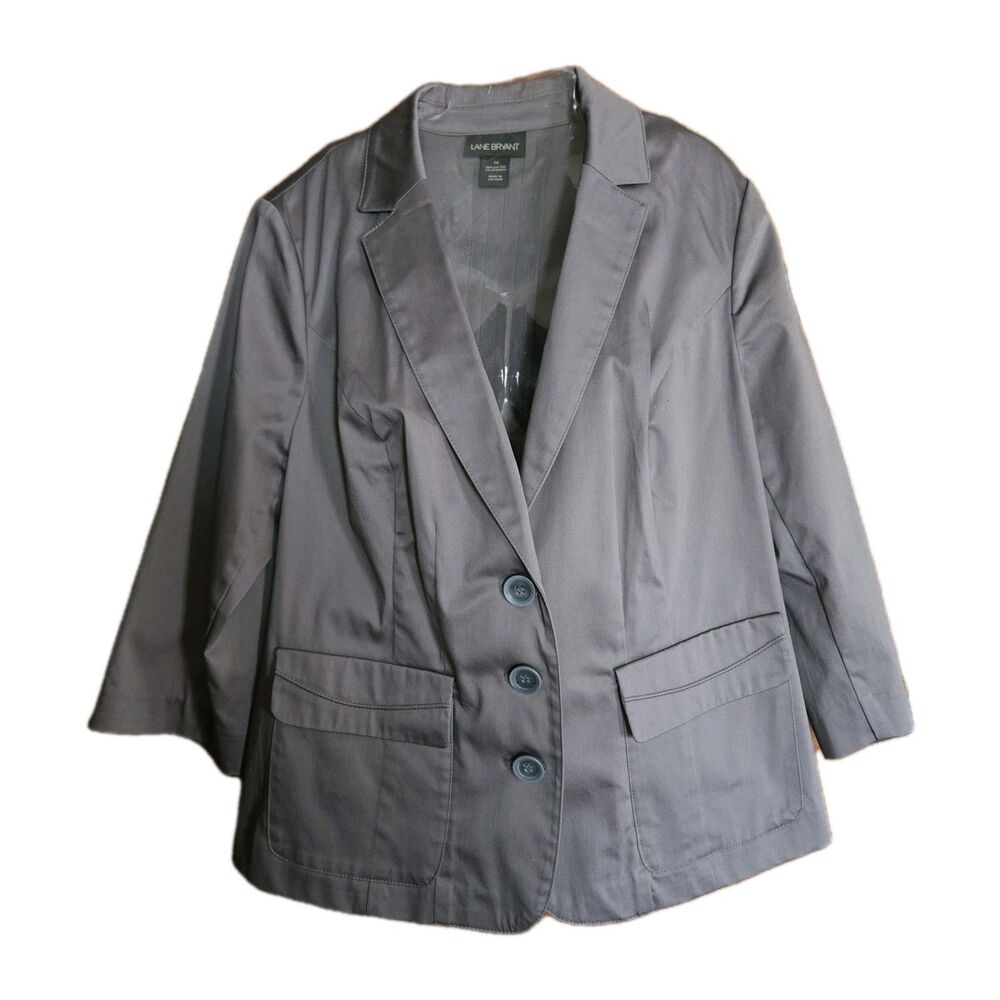 Lane Bryant PKT Blazer Womens 14 Plus Size Gray Lined‎ 3/4 Sleeve Career Casual